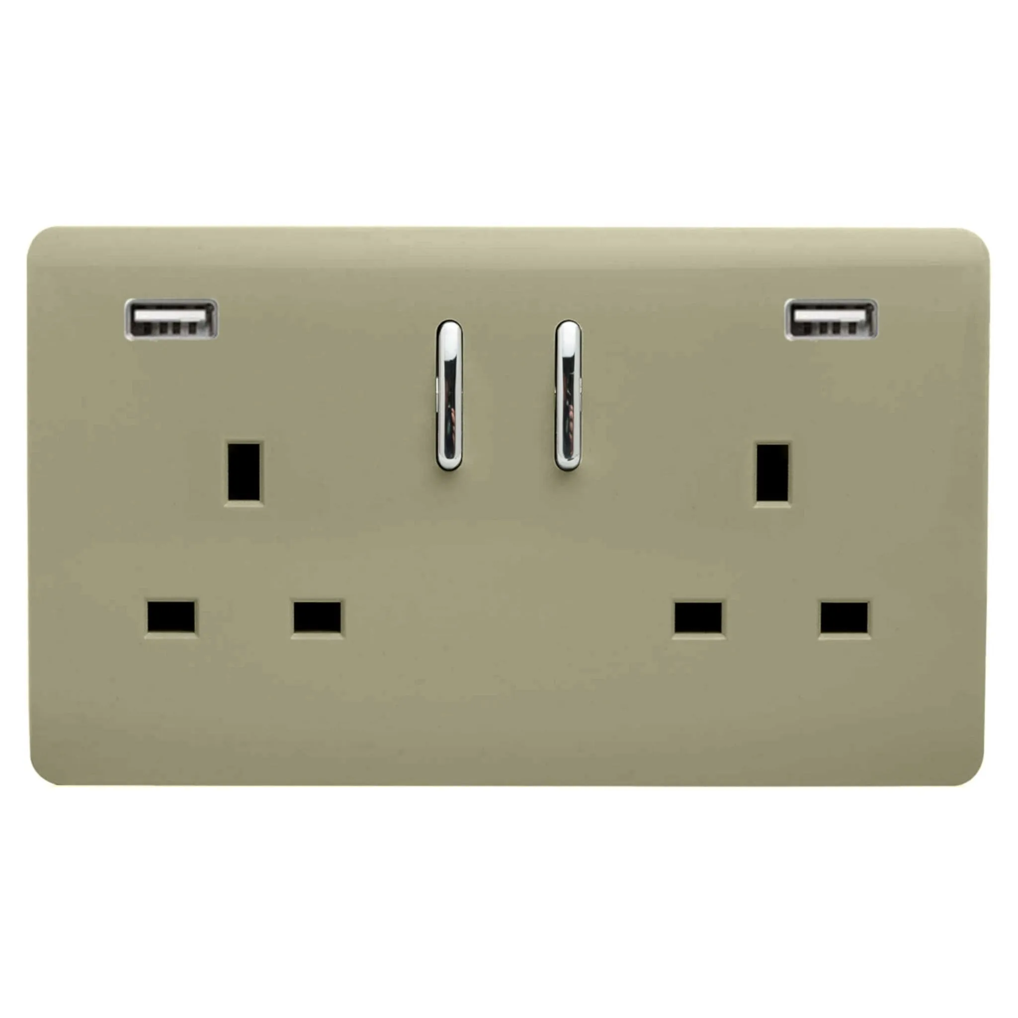 2 Gang 13Amp Short S/W Double Socket With 2x3.1Mah USB Champagne Gold